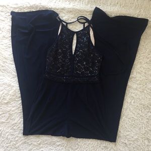 Navy Sequined Jumpsuit